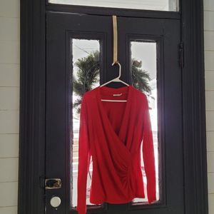 Ricki's Red Long Sleeve Wrap type top, With long sleeve and Sized Medium